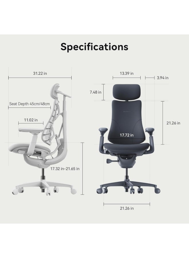 LiberNovo Ergonomic Office Chair with Footrest- Comfy Adjustable Desk Chair with Adaptive Lumbar Support, 160° Recline & Built-in Spine Stretch for Back Comfort, Home Office Long Hours Use, 48cm Version Black - Image 3